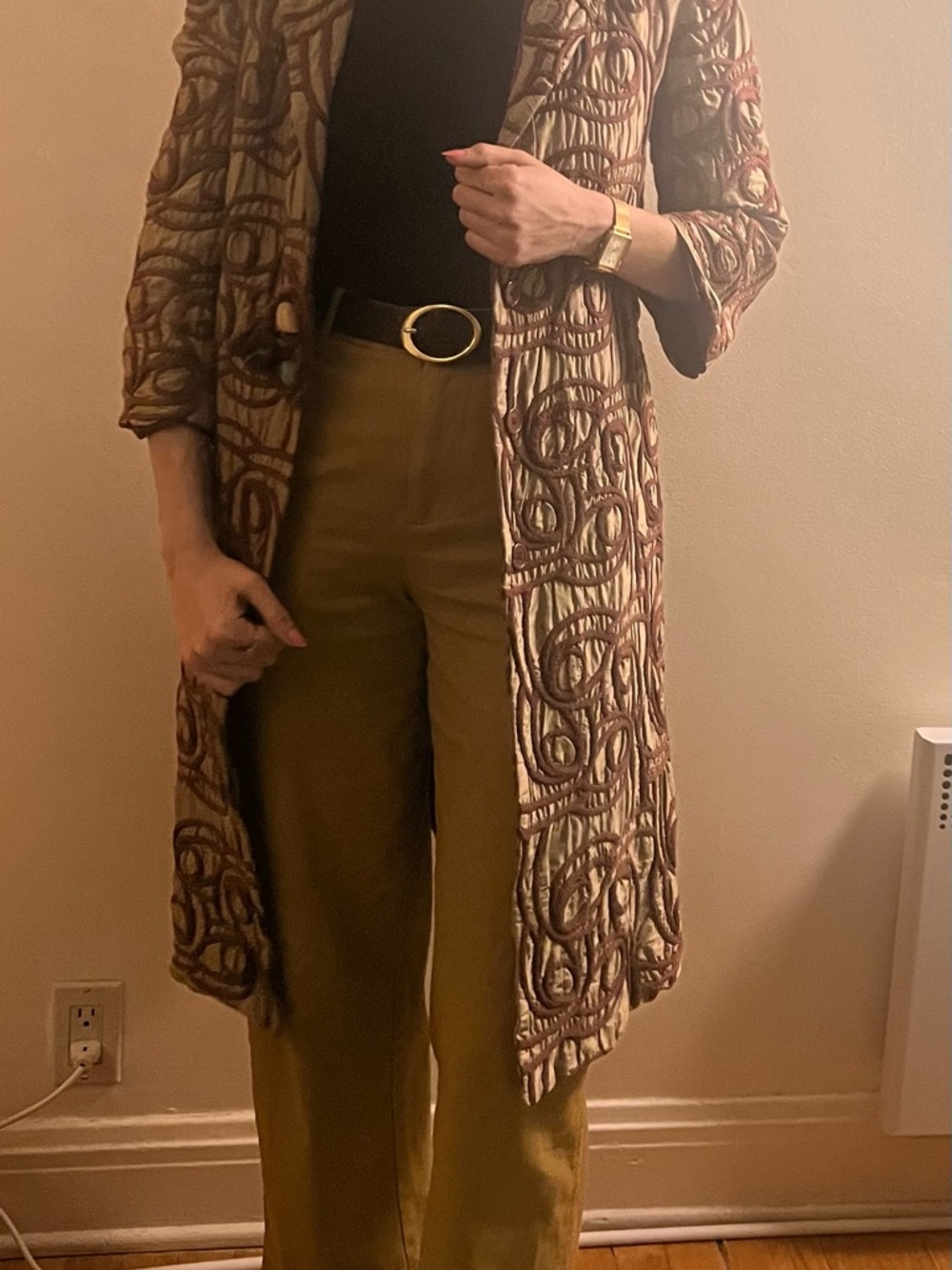 Patterned Longline Coatigan in Brown